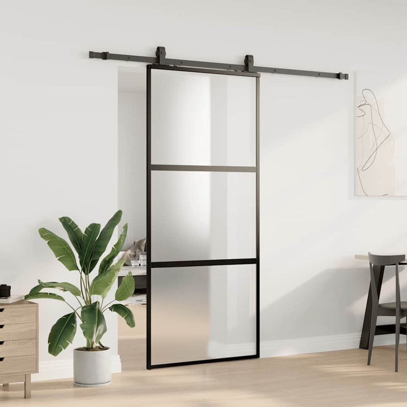 vidaXL fekete edzett üveg tolóajtó fémszerelék szettel 90x205 cm