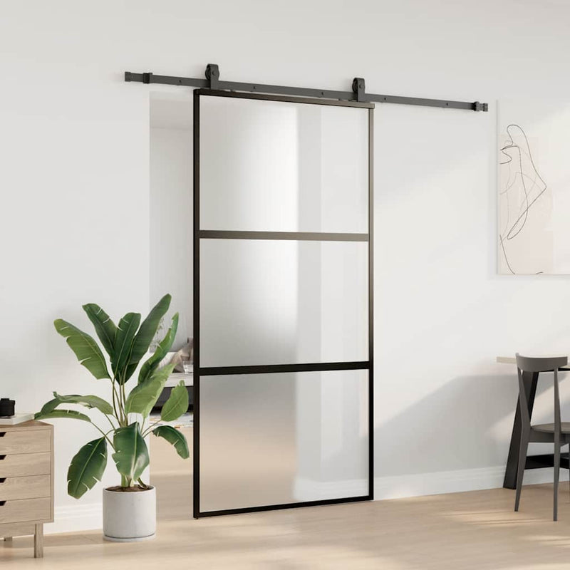 vidaXL fekete edzett üveg tolóajtó fémszerelék szettel 102,5x205 cm