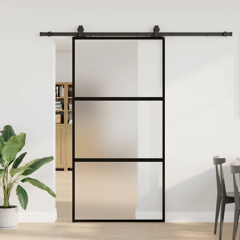 vidaXL fekete edzett üveg tolóajtó fémszerelék szettel 102,5x205 cm