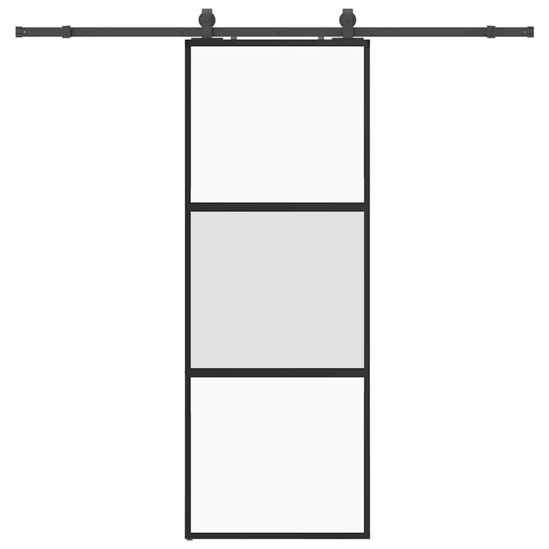 vidaXL fekete edzett üveg tolóajtó fémszerelék szettel 76x205 cm