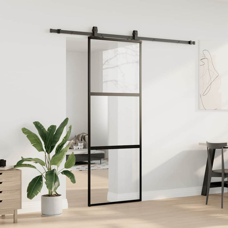 vidaXL fekete edzett üveg tolóajtó fémszerelék szettel 76x205 cm