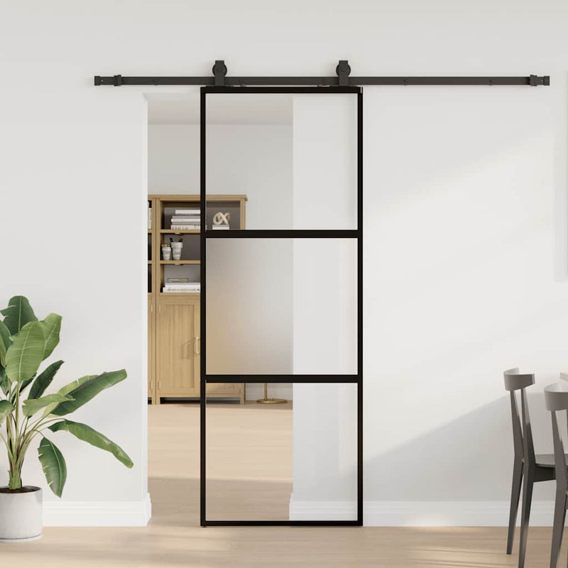 vidaXL fekete edzett üveg tolóajtó fémszerelék szettel 76x205 cm