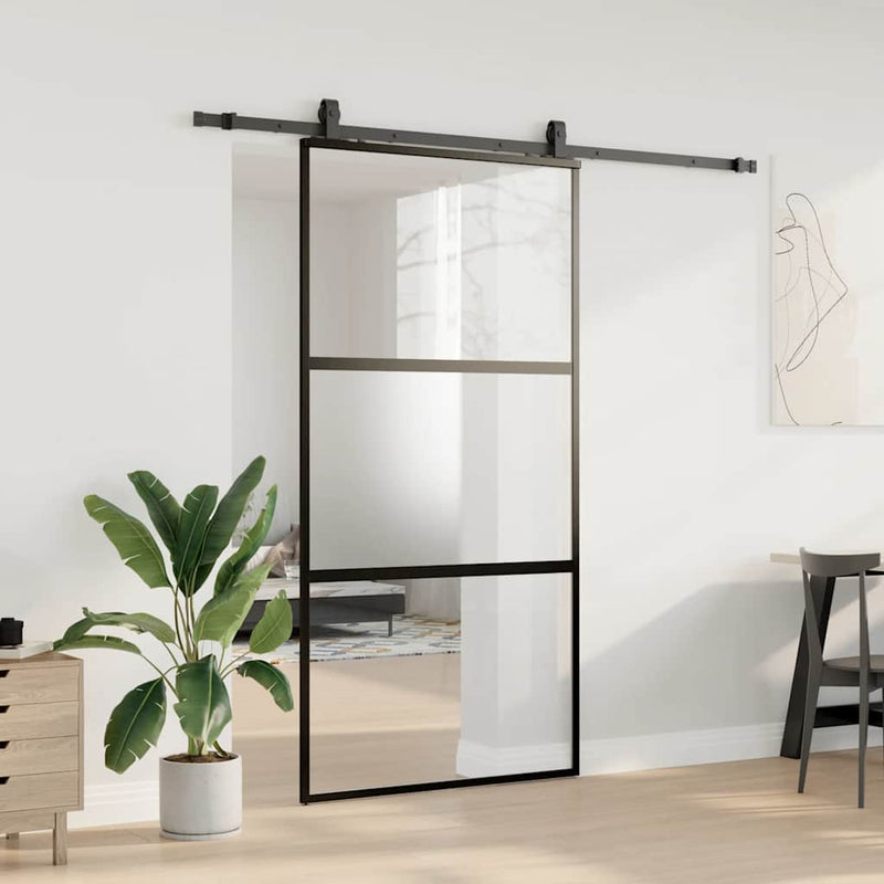 vidaXL fekete edzett üveg tolóajtó fémszerelék szettel 102,5x205 cm