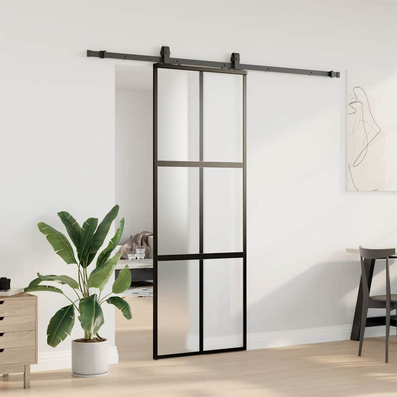 vidaXL fekete edzett üveg tolóajtó fémszerelék szettel 76x205 cm