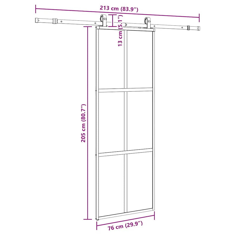 vidaXL fekete edzett üveg tolóajtó fémszerelék szettel 76x205 cm