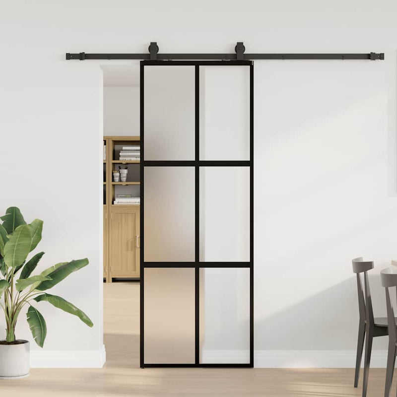 vidaXL fekete edzett üveg tolóajtó fémszerelék szettel 76x205 cm