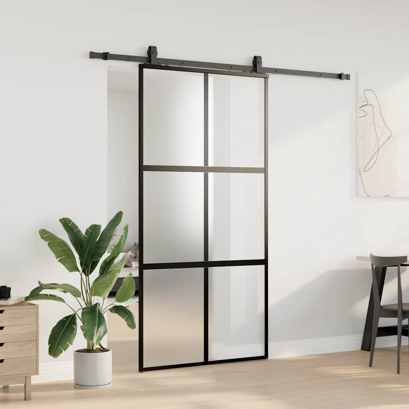 vidaXL fekete edzett üveg tolóajtó fémszerelék szettel 102,5x205 cm