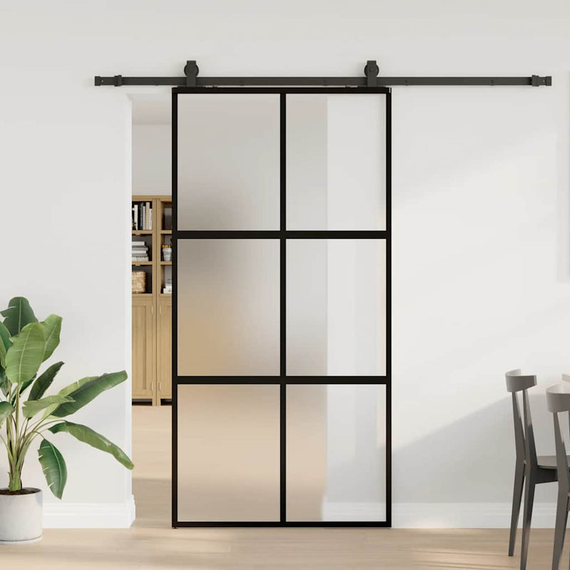 vidaXL fekete edzett üveg tolóajtó fémszerelék szettel 102,5x205 cm
