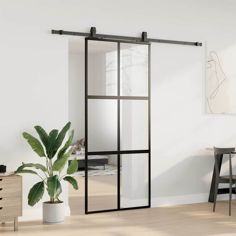 vidaXL fekete edzett üveg tolóajtó fémszerelék szettel 90x205 cm
