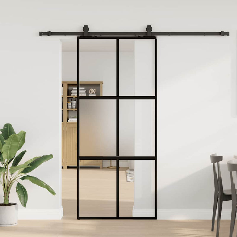 vidaXL fekete edzett üveg tolóajtó fémszerelék szettel 90x205 cm