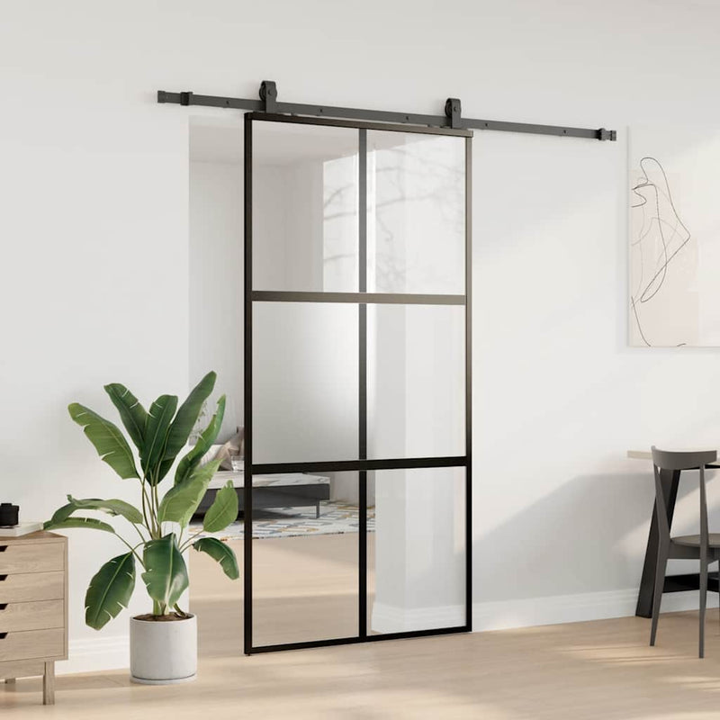 vidaXL fekete edzett üveg tolóajtó fémszerelék szettel 102,5x205 cm