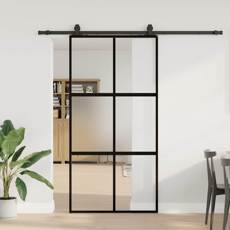 vidaXL fekete edzett üveg tolóajtó fémszerelék szettel 102,5x205 cm