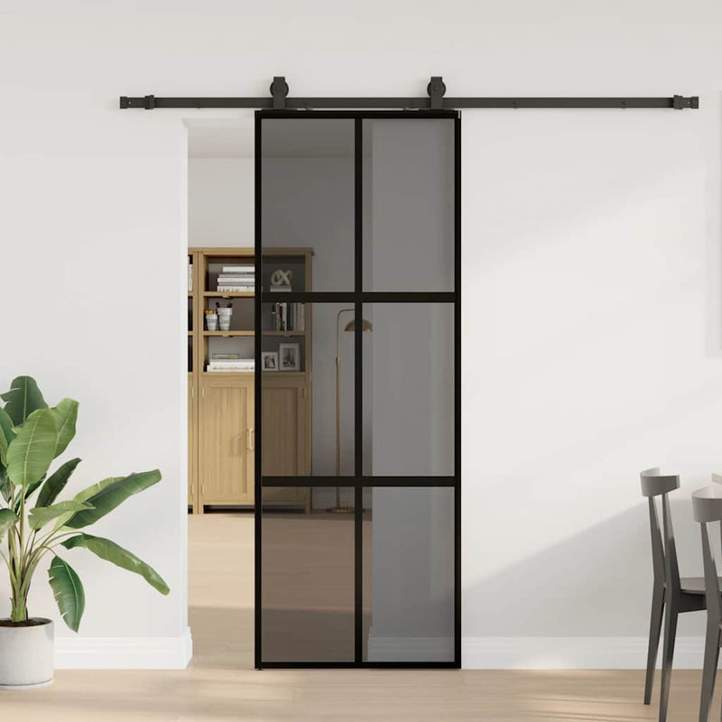 vidaXL fekete edzett üveg tolóajtó fémszerelék szettel 76x205 cm