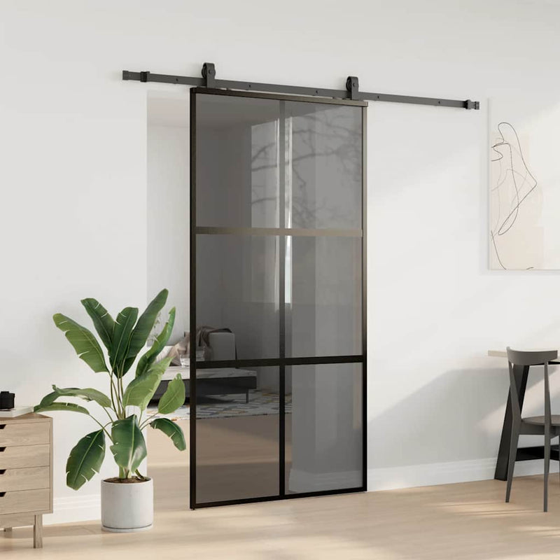 vidaXL fekete edzett üveg tolóajtó fémszerelék szettel 102,5x205 cm