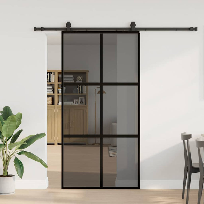 vidaXL fekete edzett üveg tolóajtó fémszerelék szettel 102,5x205 cm