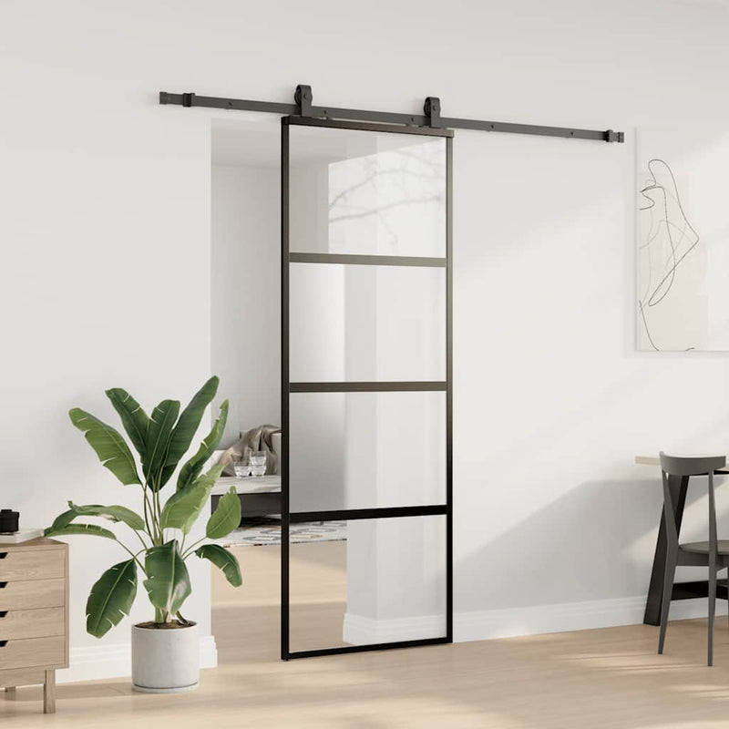vidaXL fekete edzett üveg tolóajtó fémszerelék szettel 76x205 cm