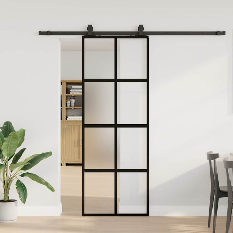 vidaXL fekete edzett üveg tolóajtó fémszerelék szettel 76x205 cm