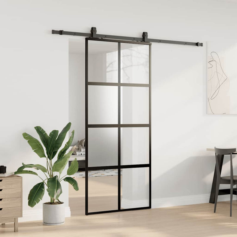 vidaXL fekete edzett üveg tolóajtó fémszerelék szettel 90x205 cm