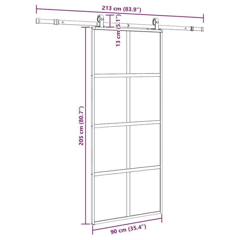 vidaXL fekete edzett üveg tolóajtó fémszerelék szettel 90x205 cm