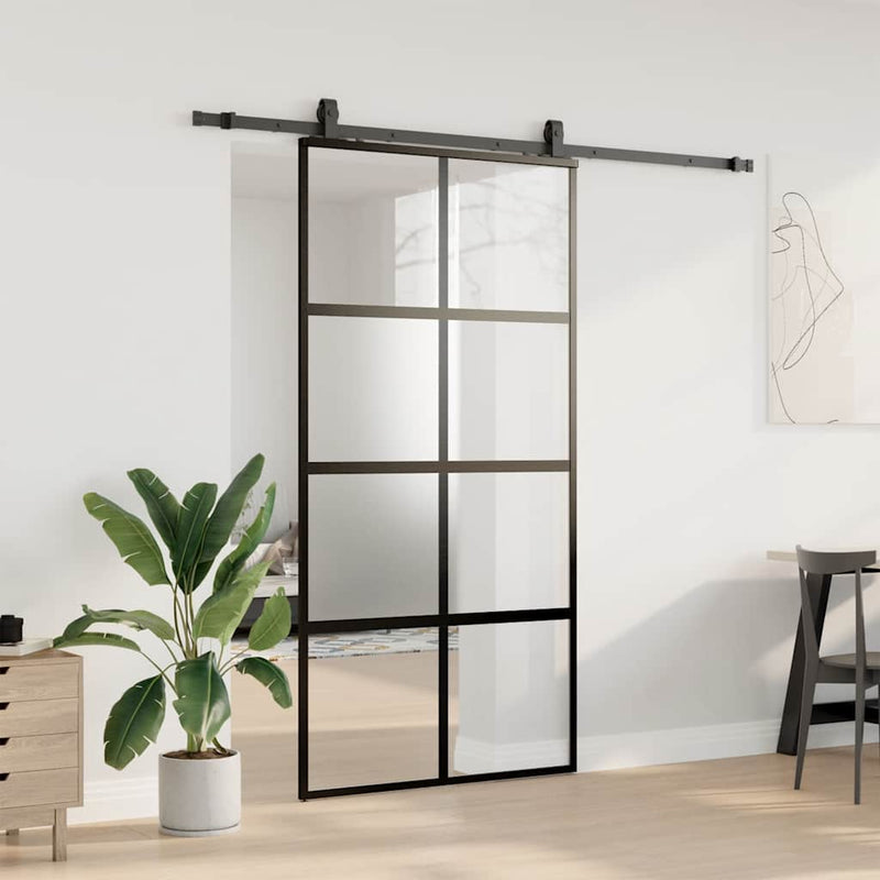 vidaXL fekete edzett üveg tolóajtó fémszerelék szettel 102,5x205 cm