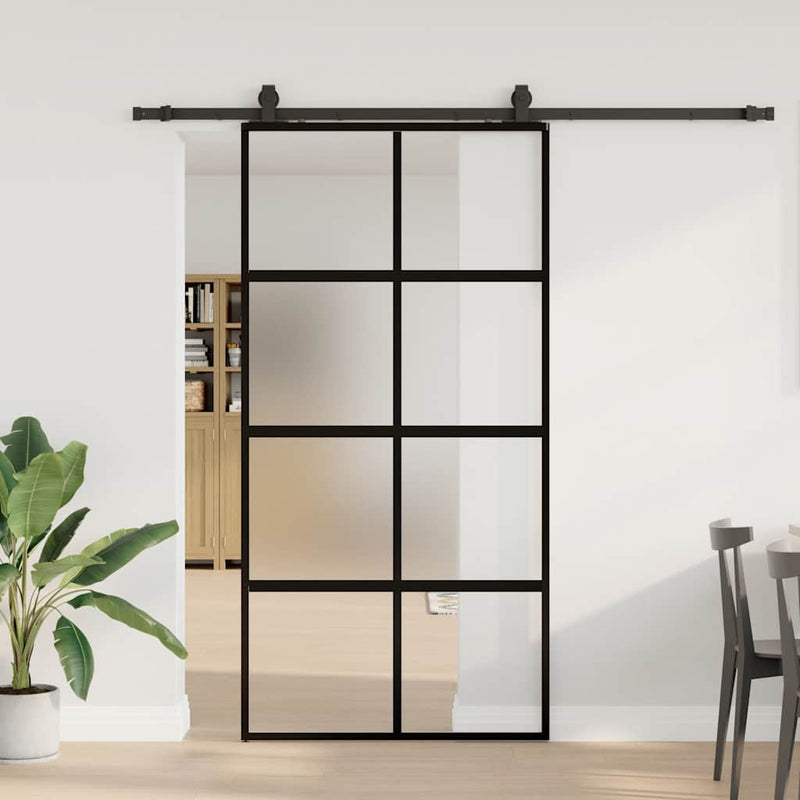 vidaXL fekete edzett üveg tolóajtó fémszerelék szettel 102,5x205 cm