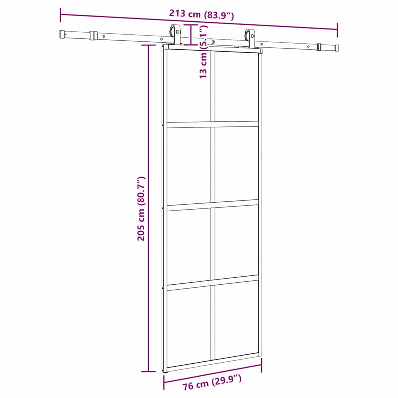 vidaXL fekete edzett üveg tolóajtó fémszerelék szettel 76x205 cm