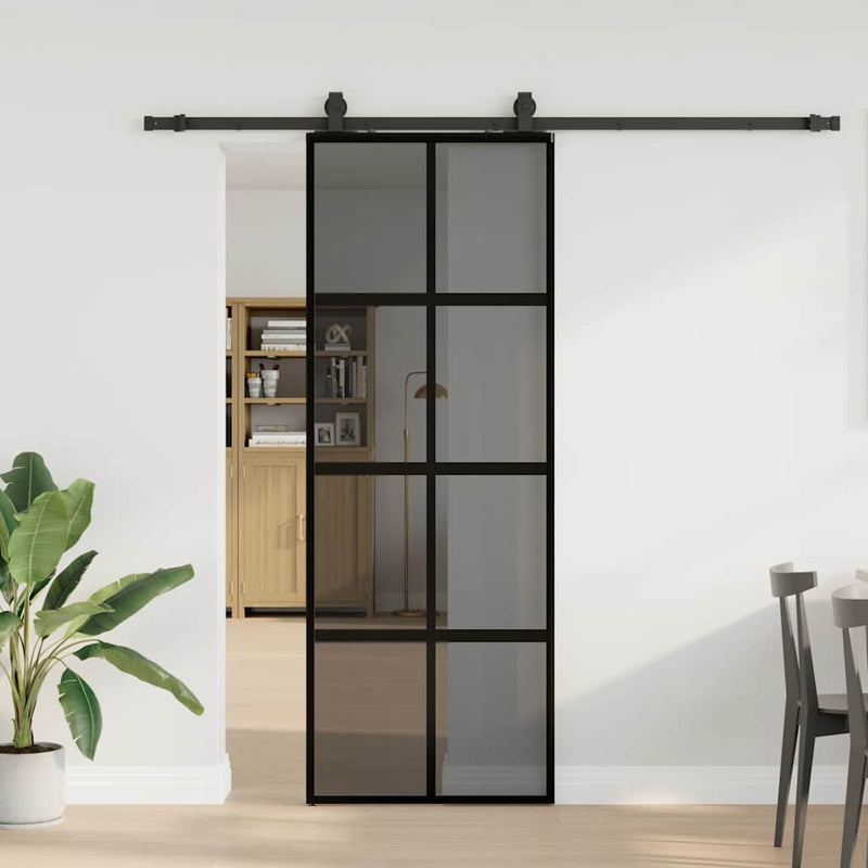 vidaXL fekete edzett üveg tolóajtó fémszerelék szettel 76x205 cm