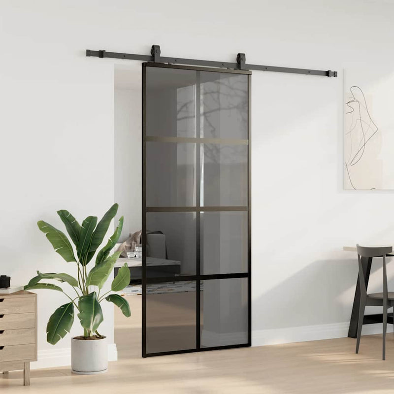 vidaXL fekete edzett üveg tolóajtó fémszerelék szettel 90x205 cm