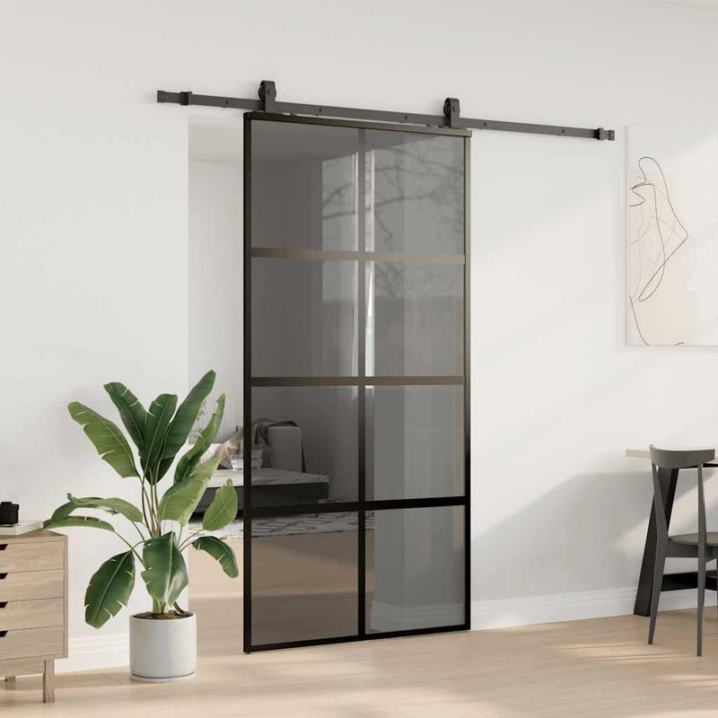 vidaXL fekete edzett üveg tolóajtó fémszerelék szettel 102,5x205 cm
