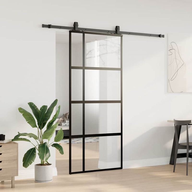 vidaXL fekete edzett üveg tolóajtó fémszerelék szettel 90x205 cm