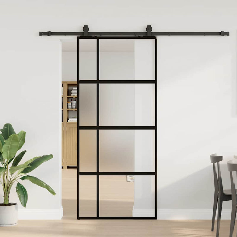 vidaXL fekete edzett üveg tolóajtó fémszerelék szettel 90x205 cm