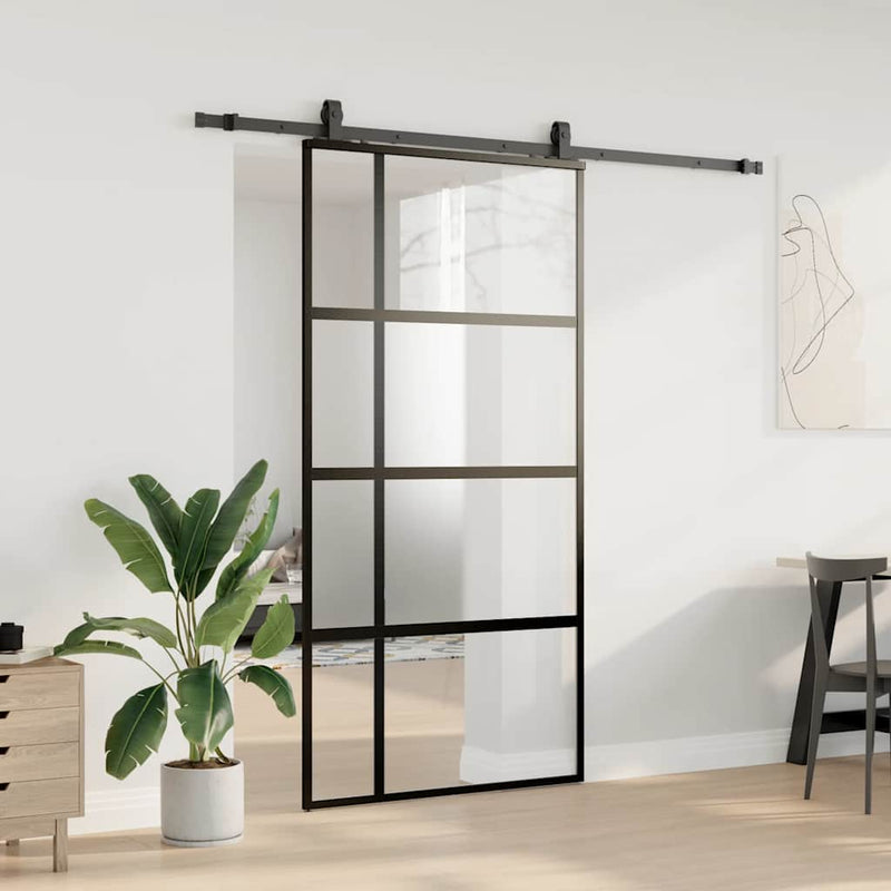 vidaXL fekete edzett üveg tolóajtó fémszerelék szettel 102,5x205 cm