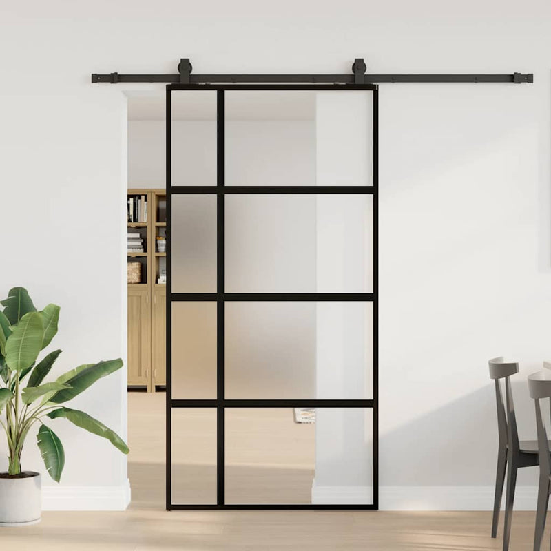 vidaXL fekete edzett üveg tolóajtó fémszerelék szettel 102,5x205 cm