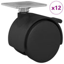 vidaXL Kerekek 12 pcs Fekete 39,5 x 39,5 x 37,8 mm Vas és Polipropilén