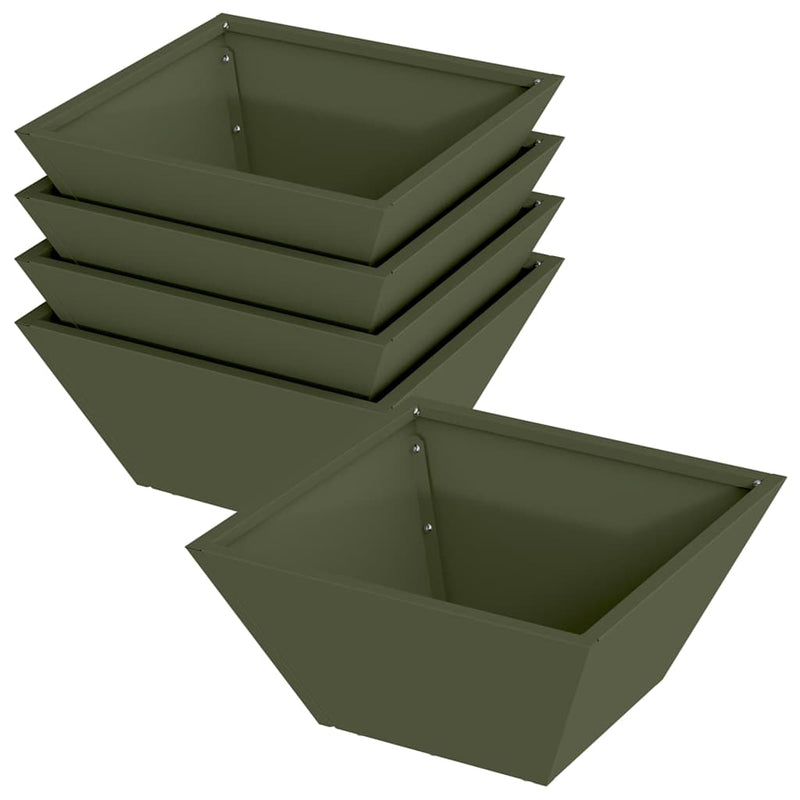 vidaXL Kerti Tál Ültető 5 pcs Oliva zöld 35 x 35 x 15 cm Acél