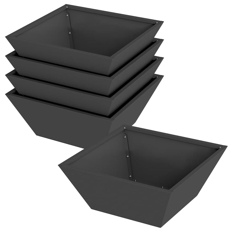 vidaXL Kerti Tál Ültető 5 pcs Fekete 40 x 40 x 15 cm Acél