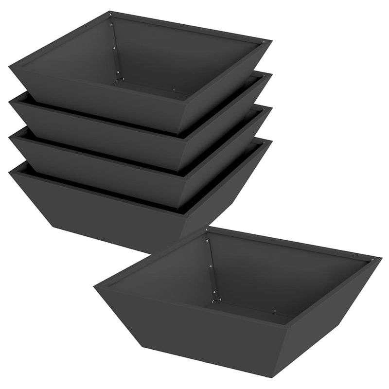 vidaXL Kerti Tál Ültető 5 pcs Fekete 50 x 50 x 15 cm Acél
