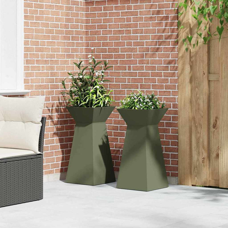 vidaXL Pillér Ültető 2 pcs Olívazöld 35 x 35 x 73 cm Acél