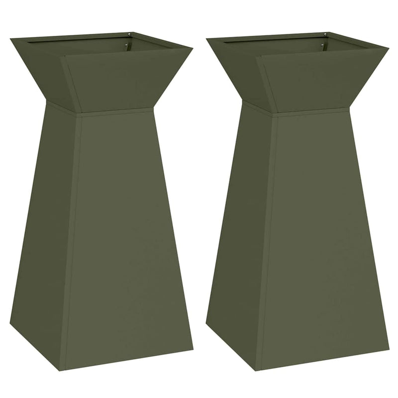 vidaXL Pillér Ültető 2 pcs Olívazöld 35 x 35 x 73 cm Acél