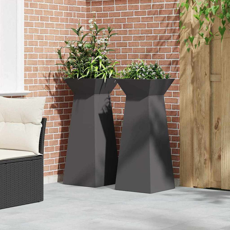 vidaXL Pillér Ültető 2 pcs Fekete 40 x 40 x 100 cm Acél