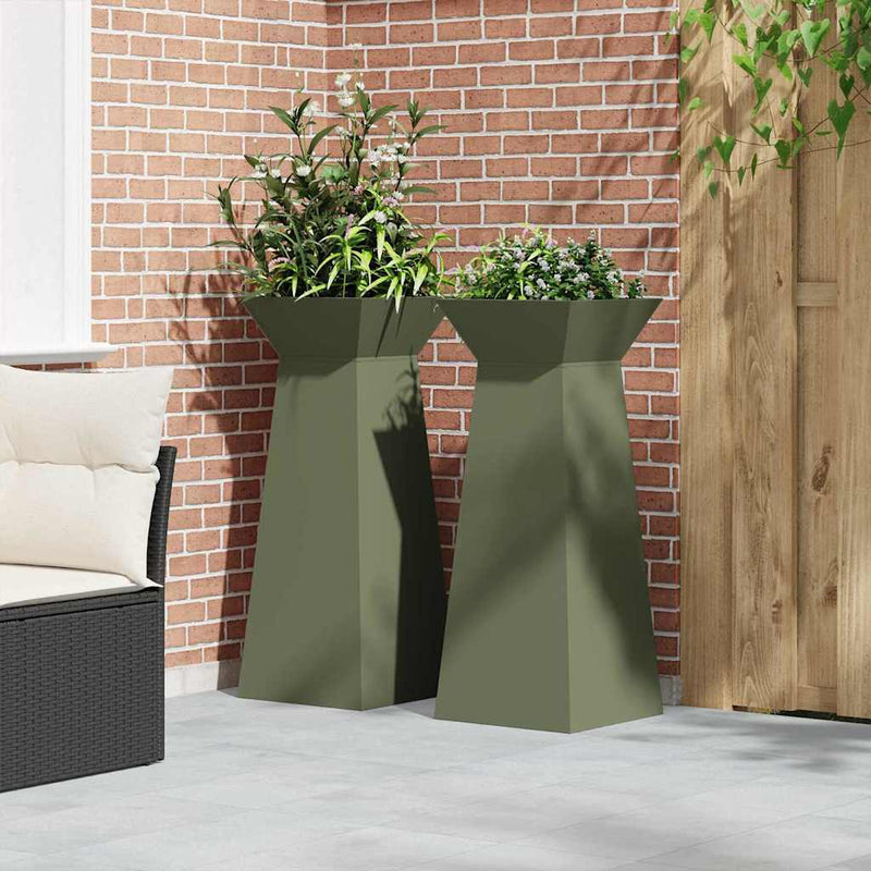 vidaXL Pillér Ültető 2 pcs Olívazöld 40 x 40 x 100 cm Acél