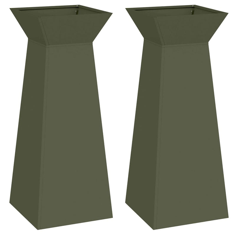 vidaXL Pillér Ültető 2 pcs Olívazöld 40 x 40 x 100 cm Acél