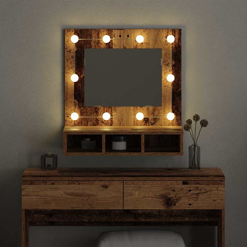 vidaXL Tükörszekrény polcokkal Régi fa 62 x 31,5 x 62 cm Faanyag
