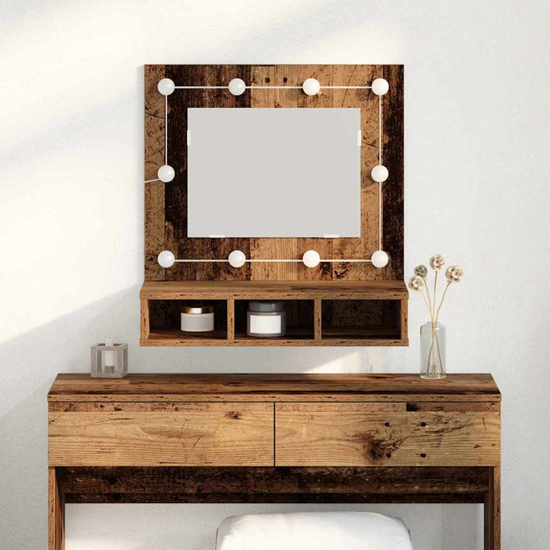vidaXL Tükörszekrény polcokkal Régi fa 62 x 31,5 x 62 cm Faanyag