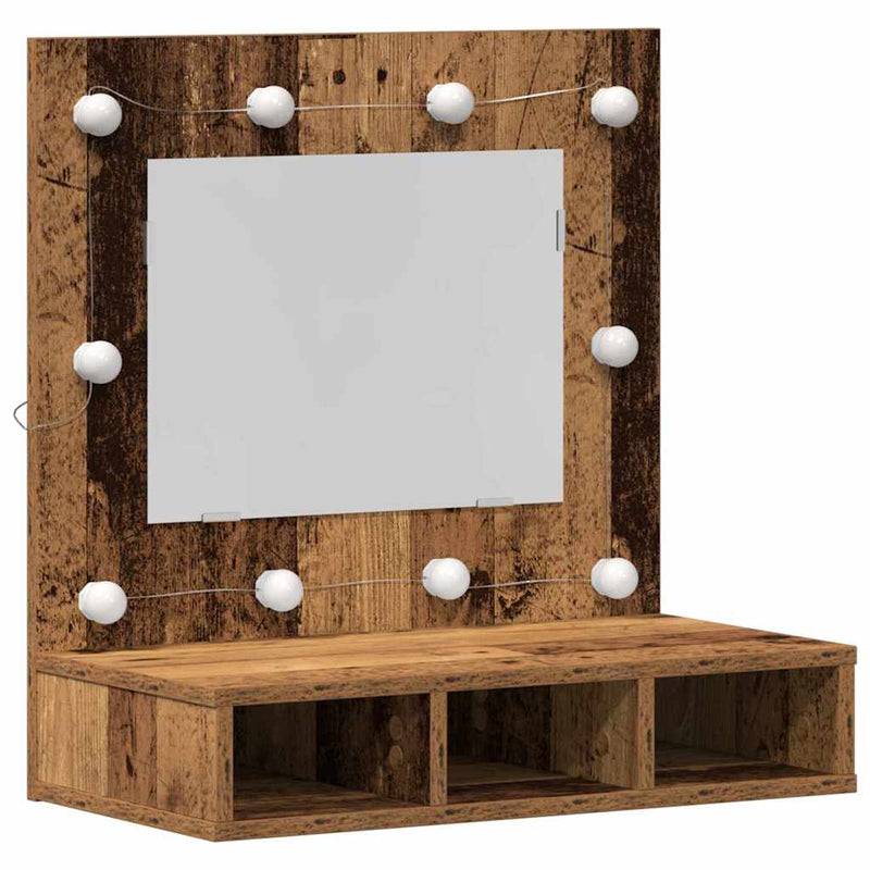 vidaXL Tükörszekrény polcokkal Régi fa 62 x 31,5 x 62 cm Faanyag
