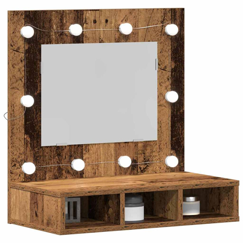 vidaXL Tükörszekrény polcokkal Régi fa 62 x 31,5 x 62 cm Faanyag