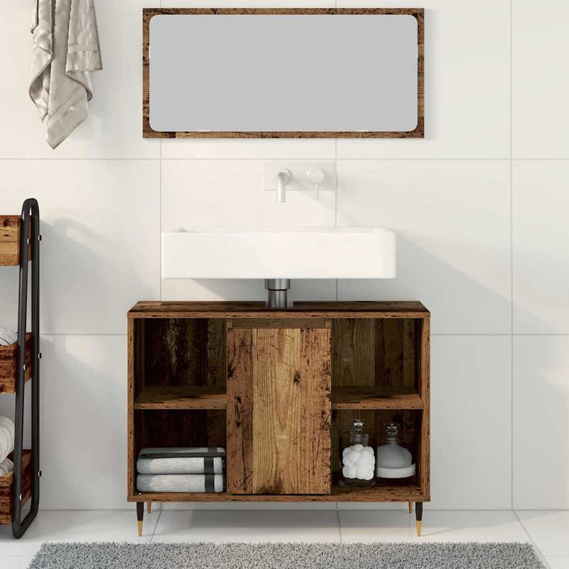 vidaXL Fürdőszoba Székény polcokkal Régi fa 80 x 33 x 60 cm Faanyag