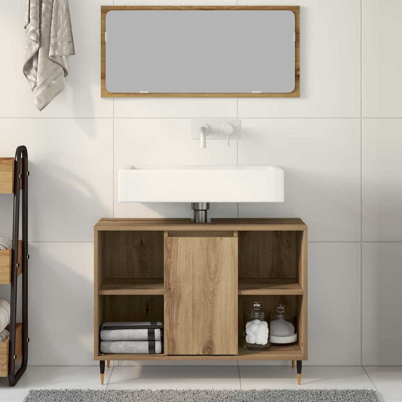 vidaXL Fürdőszoba Székény kézműves tölgy 80 x 33 x 60 cm Faanyag