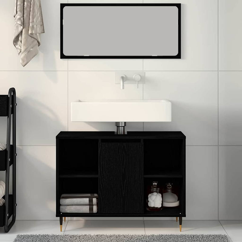 vidaXL Fürdőszoba Székény ajtóval Musta tammi 80 x 33 x 60 cm Faanyag