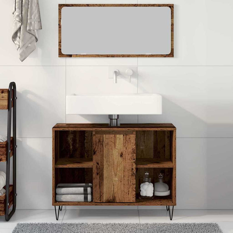 vidaXL Fürdőszoba Székény polcokkal Régi fa 80 x 33 x 60 cm Faanyag